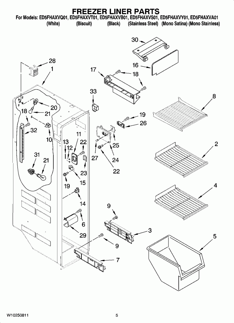 FREEZER LINER PARTS Diagram and Parts List for ED5FHAXVB01  Whirlpool Refrigerator