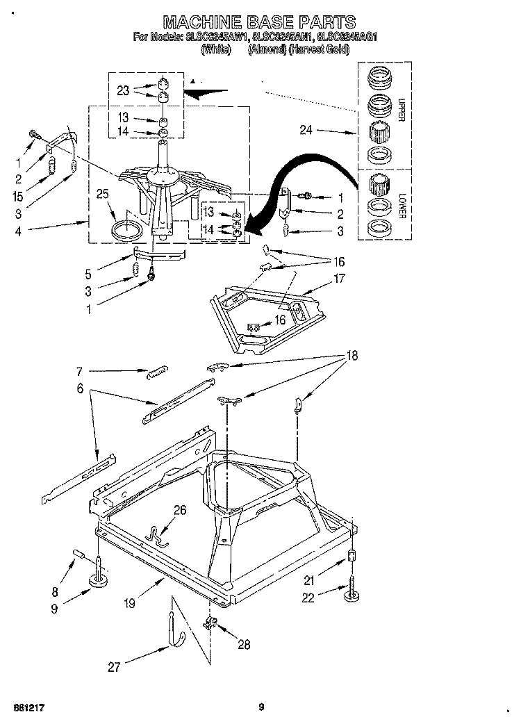 MACHINE BASE Diagram and Parts List for 8LSC8245AW1  Whirlpool Washer