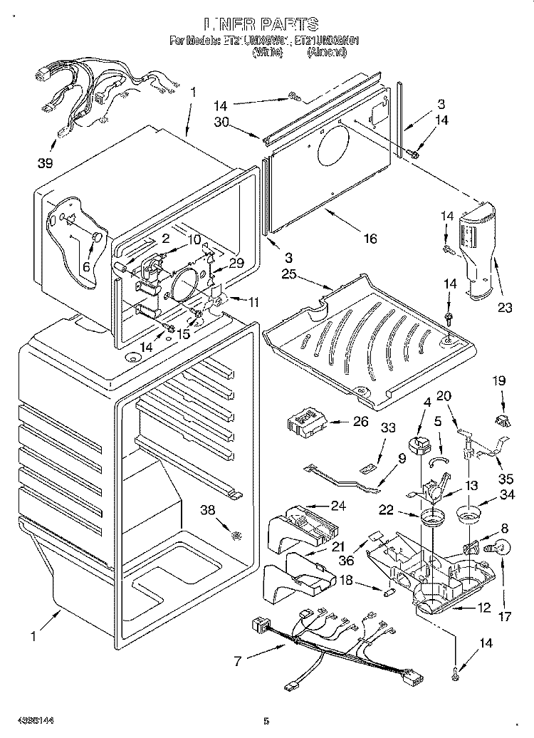 LINER Diagram and Parts List for ET21UMXGW01  Whirlpool Refrigerator