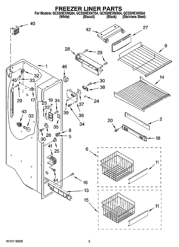 FREEZER LINER PARTS Diagram and Parts List for GC5SHEXNT04  Whirlpool Refrigerator