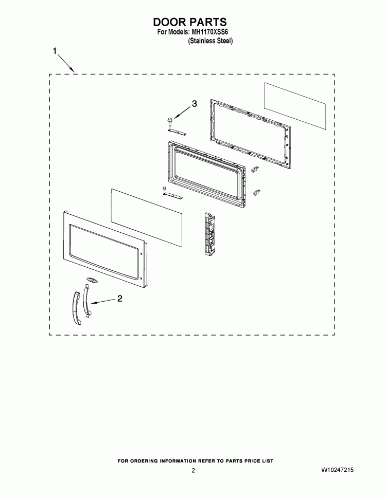 DOOR PARTS Diagram and Parts List for MH1170XSS6  Whirlpool Microwave