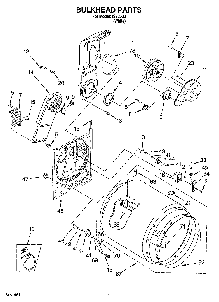 BULKHEAD PARTS, OPTIONAL PARTS (NOT INCLUDED) Diagram and Parts List for IS82000  Inglis Dryer