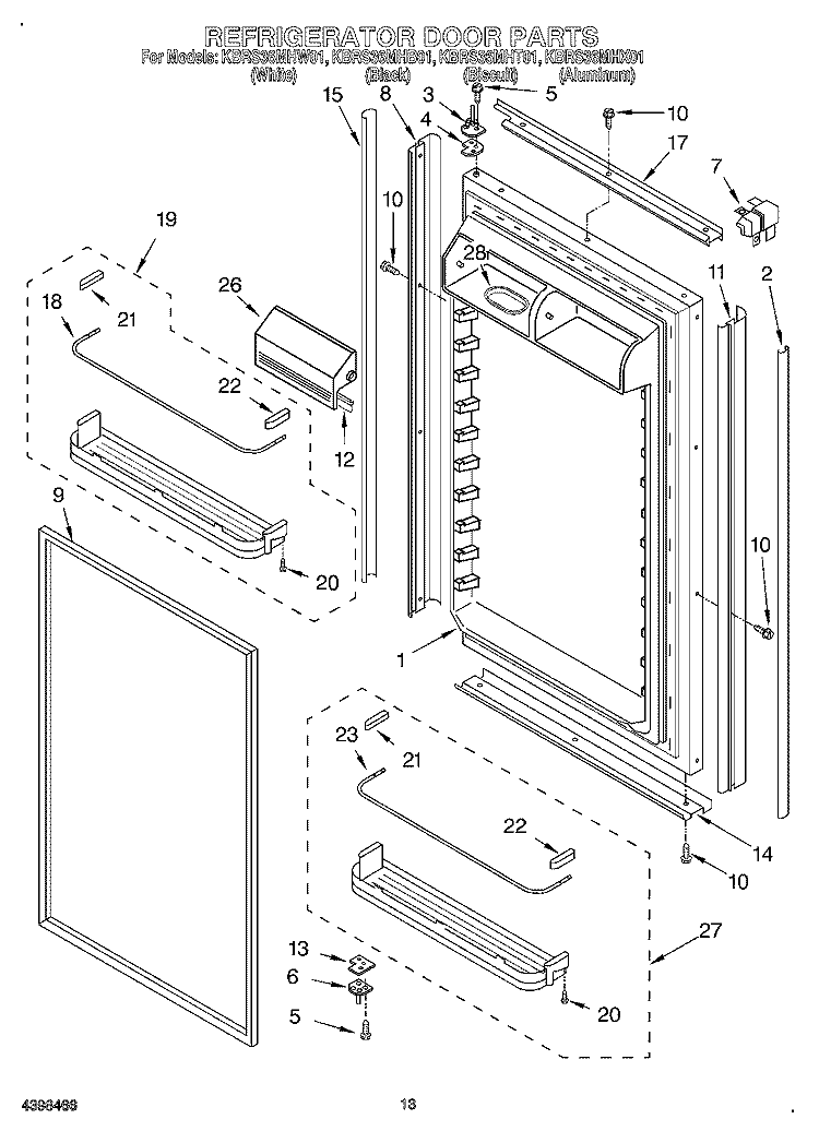 REFRIGERATOR DOOR Diagram and Parts List for KBRS36MHX01  KitchenAid Refrigerator