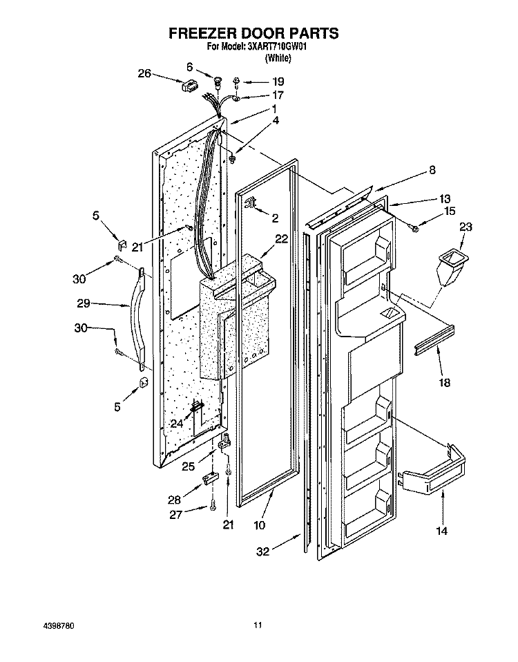 FREEZER DOOR Diagram and Parts List for 3XART710GW01  Whirlpool Refrigerator