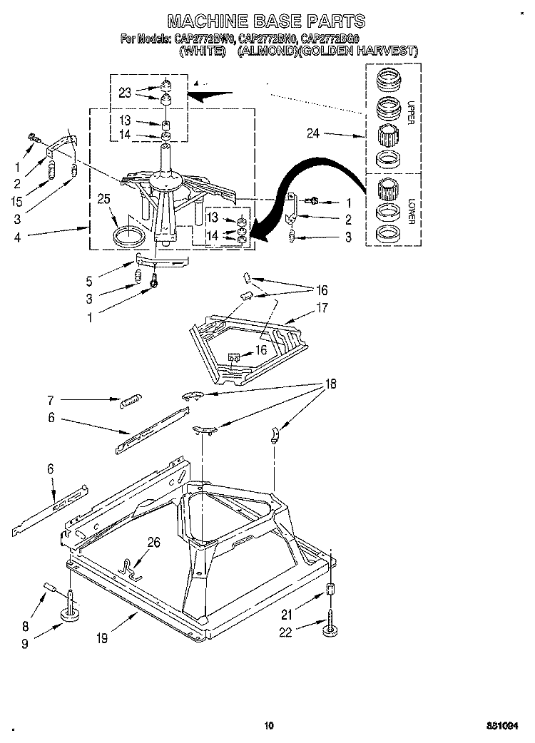 MACHINE BASE Diagram and Parts List for CAP2772BN0  Whirlpool Washer