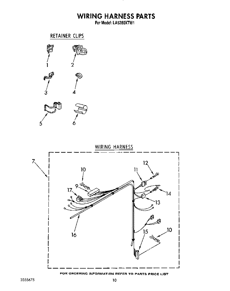 WIRING HARNESS Diagram and Parts List for LA5280XTW1  Whirlpool Washer