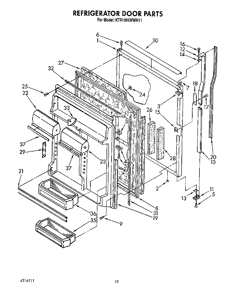 REFRIGERATOR DOOR Diagram and Parts List for KTRI18KWWH11  Whirlpool Refrigerator