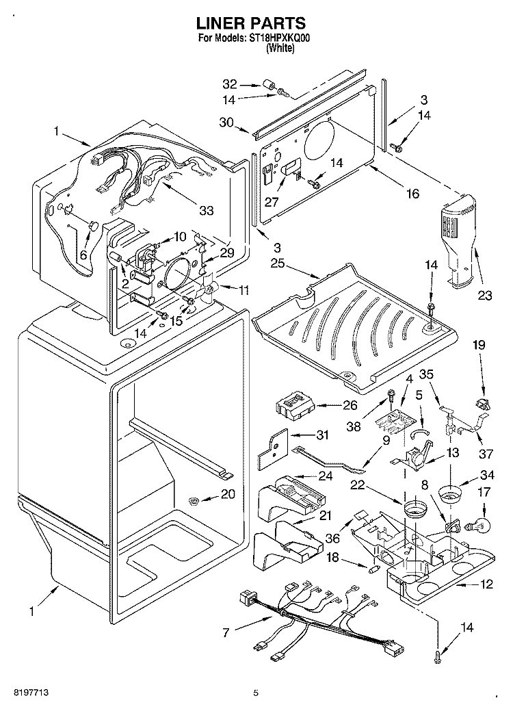 LINER Diagram and Parts List for ST18HPXKQ00  Whirlpool Refrigerator