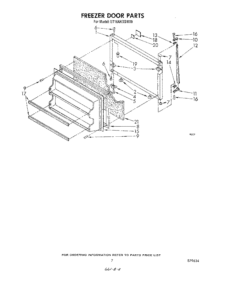 FREEZER DOOR Diagram and Parts List for ET16AKXSW00  Whirlpool Refrigerator