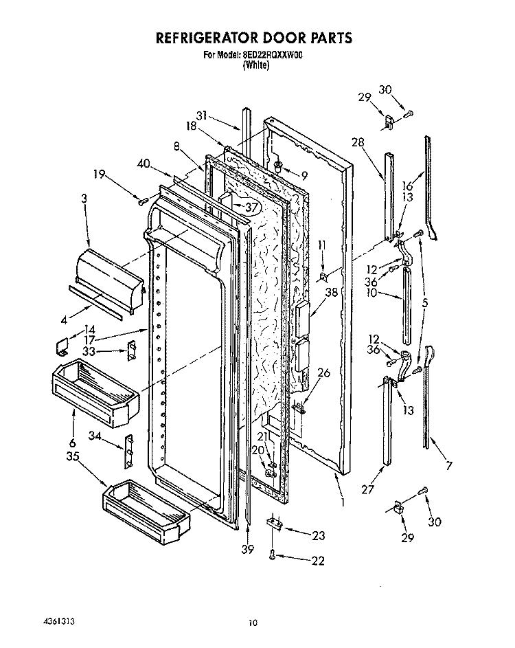 REFRIGERATOR DOOR Diagram and Parts List for 8ED22RQXXW00  Whirlpool Refrigerator