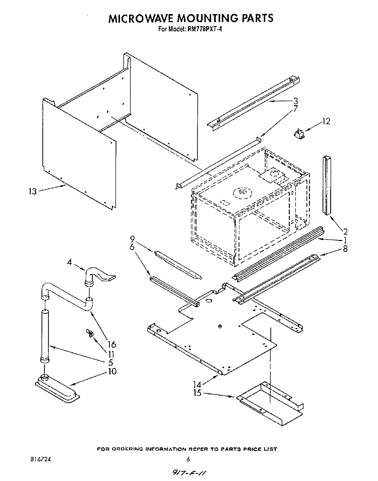 MICROWAVE MOUNTING Diagram and Parts List for RM778PXT4  Whirlpool Microwave Oven Combo