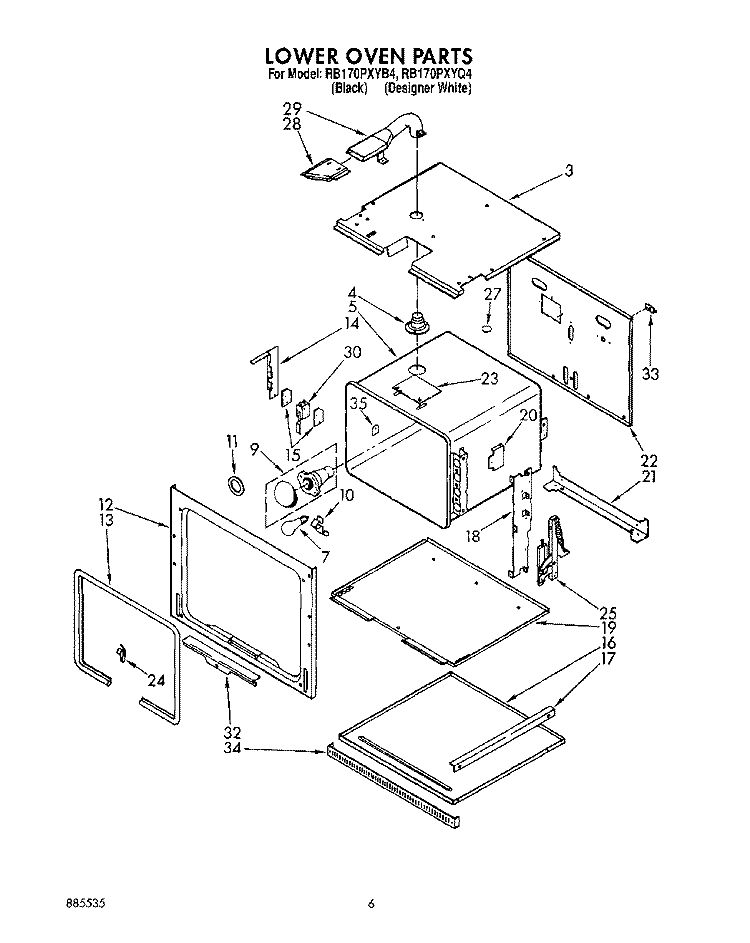 LOWER OVEN Diagram and Parts List for RB170PXYQ4  Whirlpool Wall Oven