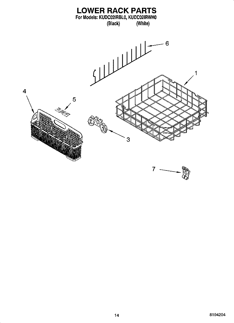 LOWER RACK PARTS, OPTIONAL PARTS (NOT INCLUDED) Diagram and Parts List for KUDC02IRBL0  KitchenAid Dishwasher