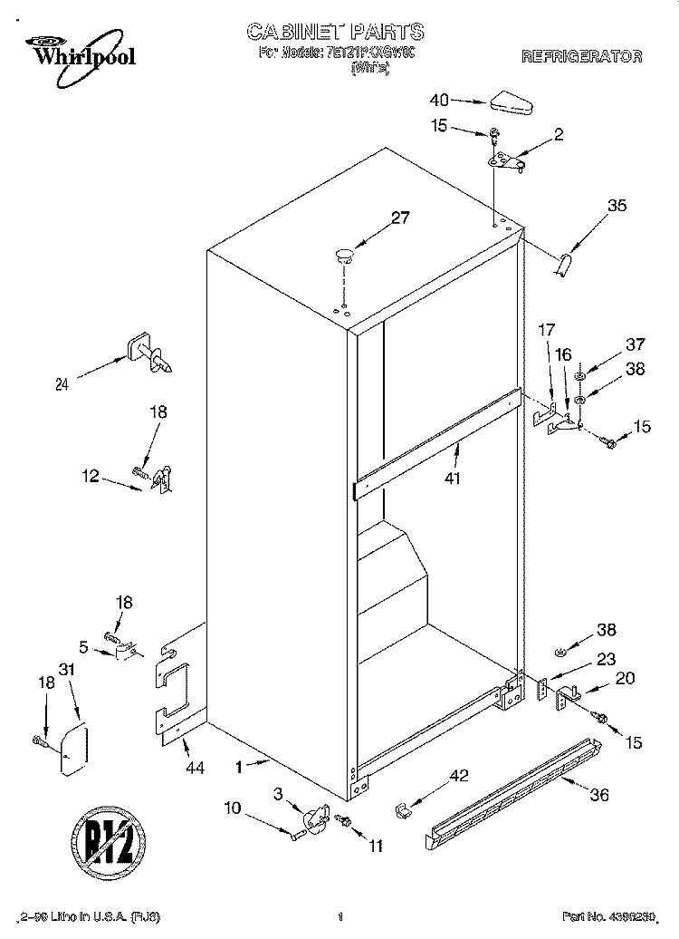 CABINET Diagram and Parts List for 7ET21PKXGW00  Whirlpool Refrigerator