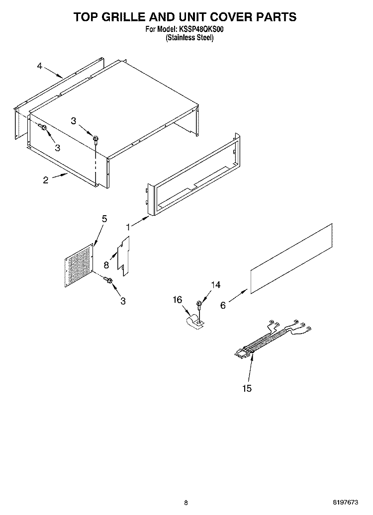 TOP GRILLE AND UNIT COVER Diagram and Parts List for KSSP48QKS00  KitchenAid Refrigerator