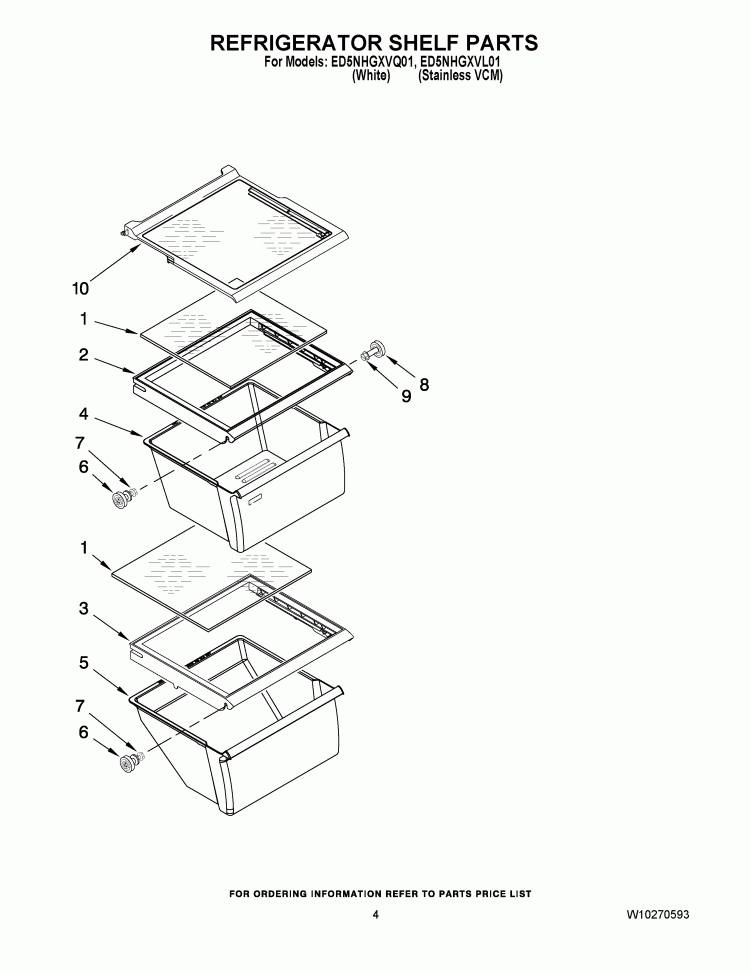 REFRIGERATOR SHELF PARTS Diagram and Parts List for ED5NHGXVQ01  Whirlpool Refrigerator