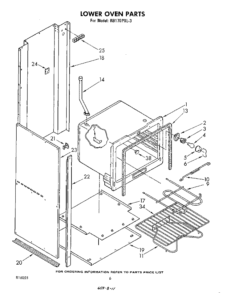 LOWER OVEN, LITERATURE AND OPTIONAL Diagram and Parts List for RB170PXL3  Whirlpool Wall Oven