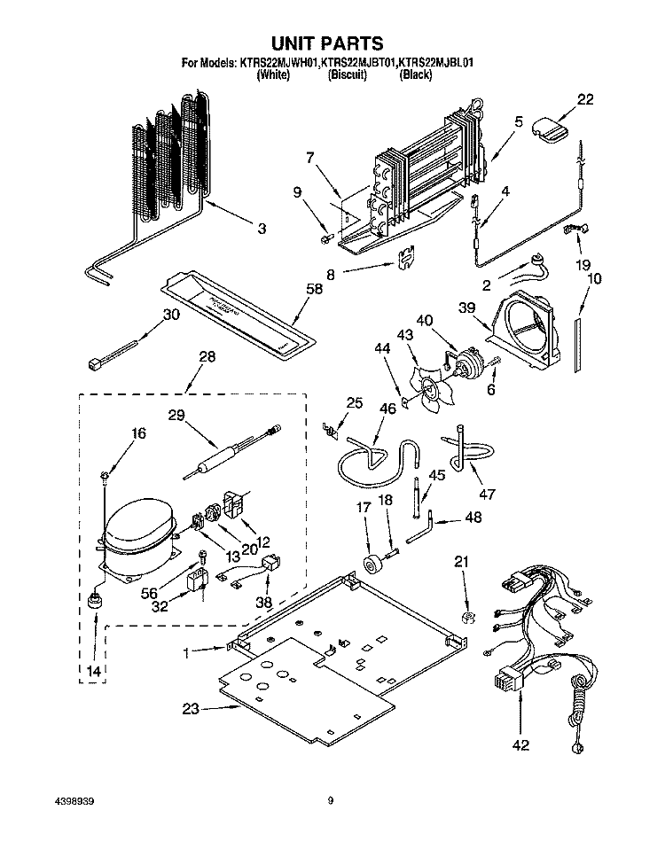 UNIT Diagram and Parts List for KTRS22MJBT01  KitchenAid Refrigerator