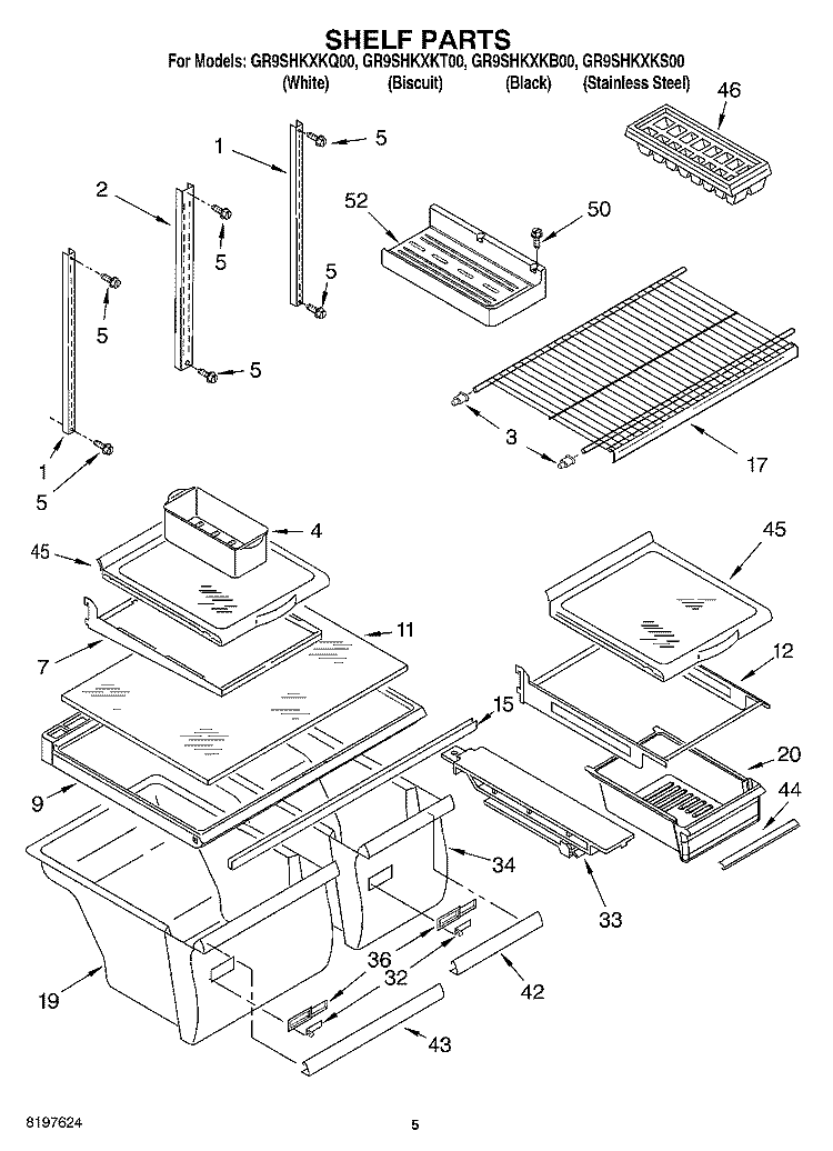 SHELF Diagram and Parts List for GR9SHKXKQ00  Whirlpool Refrigerator