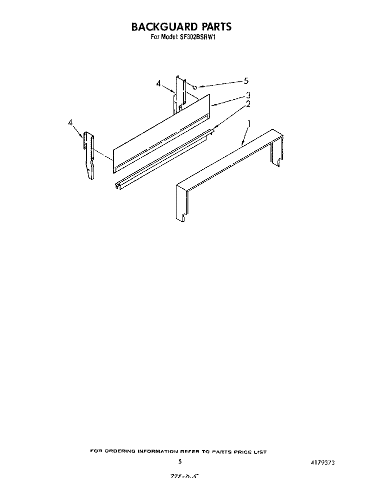 BACKGUARD Diagram and Parts List for SF302BSRW1  Whirlpool Range