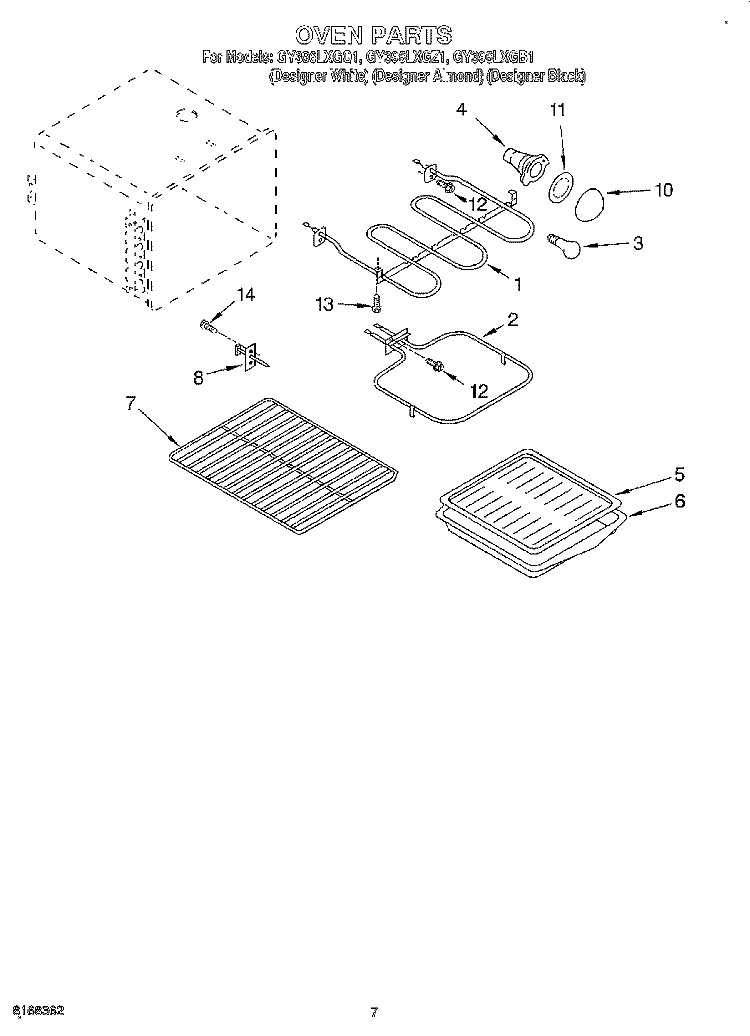 OVEN Diagram and Parts List for GY396LXGB1  Whirlpool Range