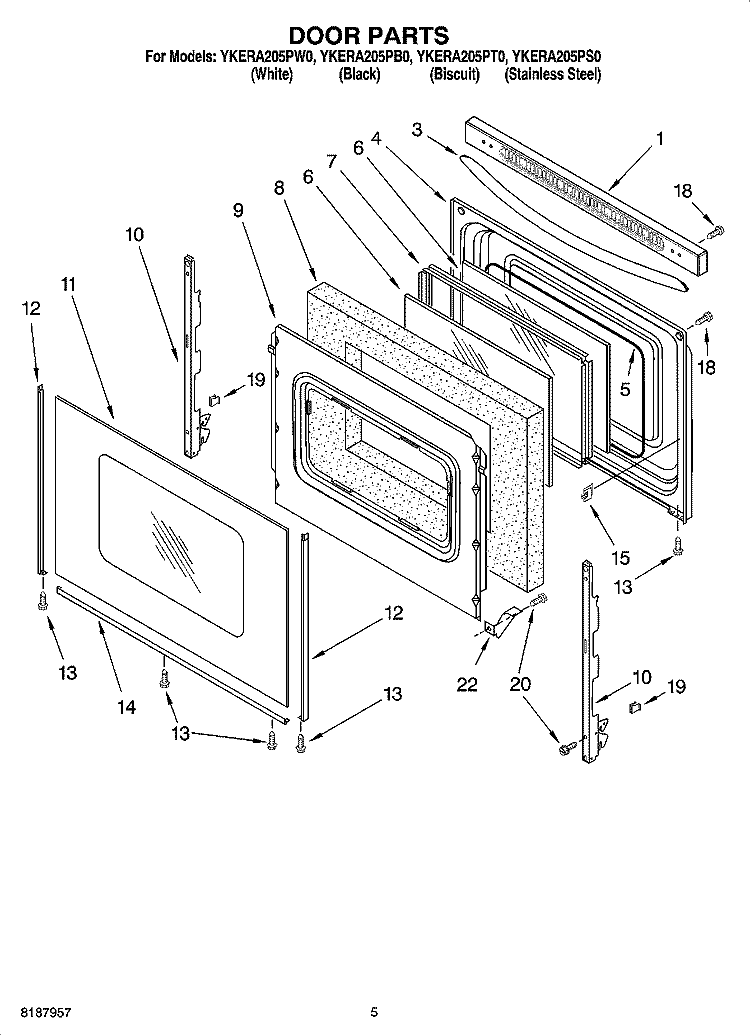 DOOR PARTS Diagram and Parts List for YKERA205PB0  KitchenAid Range