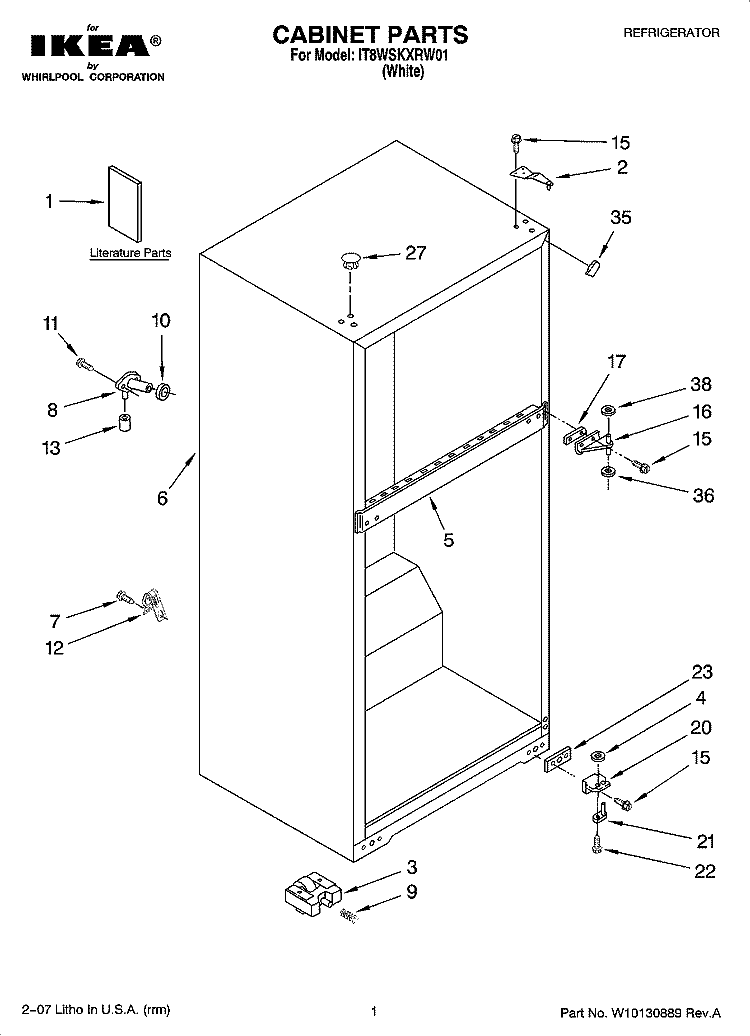 CABINET PARTS Diagram and Parts List for IT8WSKXRW01  Whirlpool Refrigerator