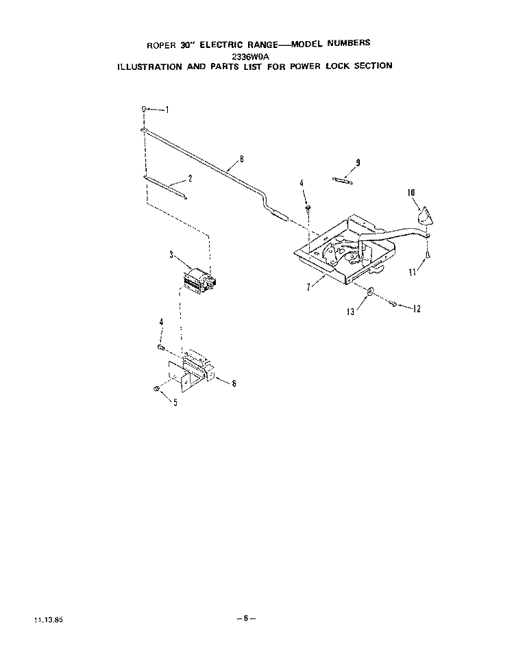BODY Diagram and Parts List for 2336W0A  Roper Range
