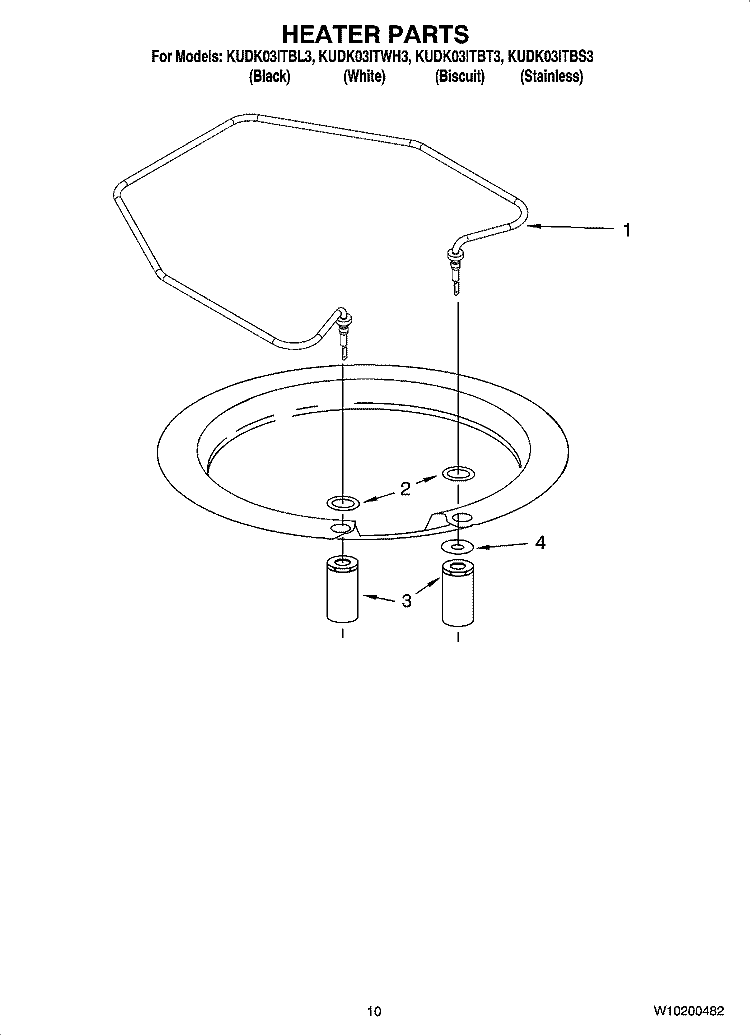 HEATER PARTS Diagram and Parts List for KUDK03ITBT3  KitchenAid Dishwasher