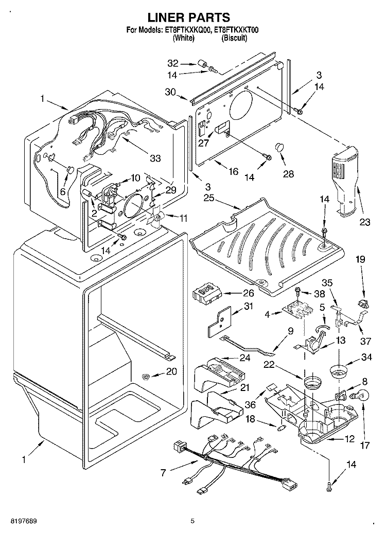 LINER Diagram and Parts List for ET8FTKXKQ00  Whirlpool Refrigerator