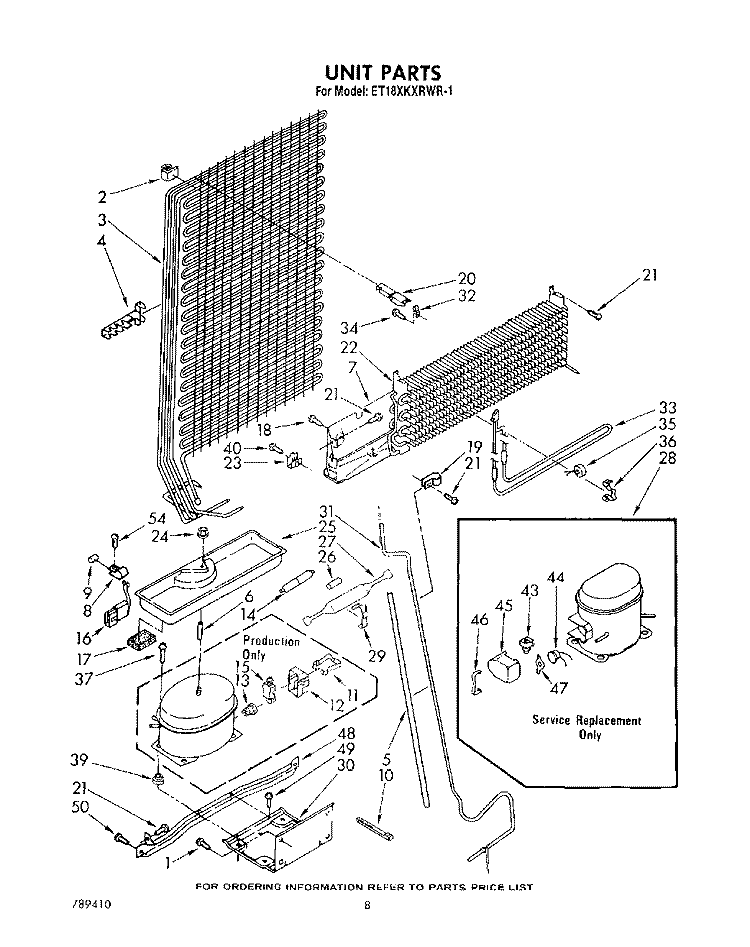 UNIT Diagram and Parts List for ET18XKXRWR1  Whirlpool Refrigerator