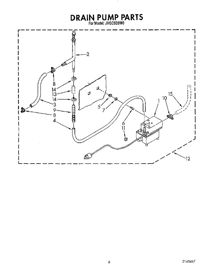 DRAIN PUMP Diagram and Parts List for JVGC535W0  Whirlpool Ice Maker