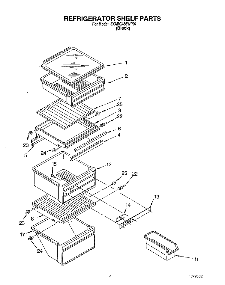 REFRIGERATOR SHELF Diagram and Parts List for 3XARG486WP01  Whirlpool Refrigerator