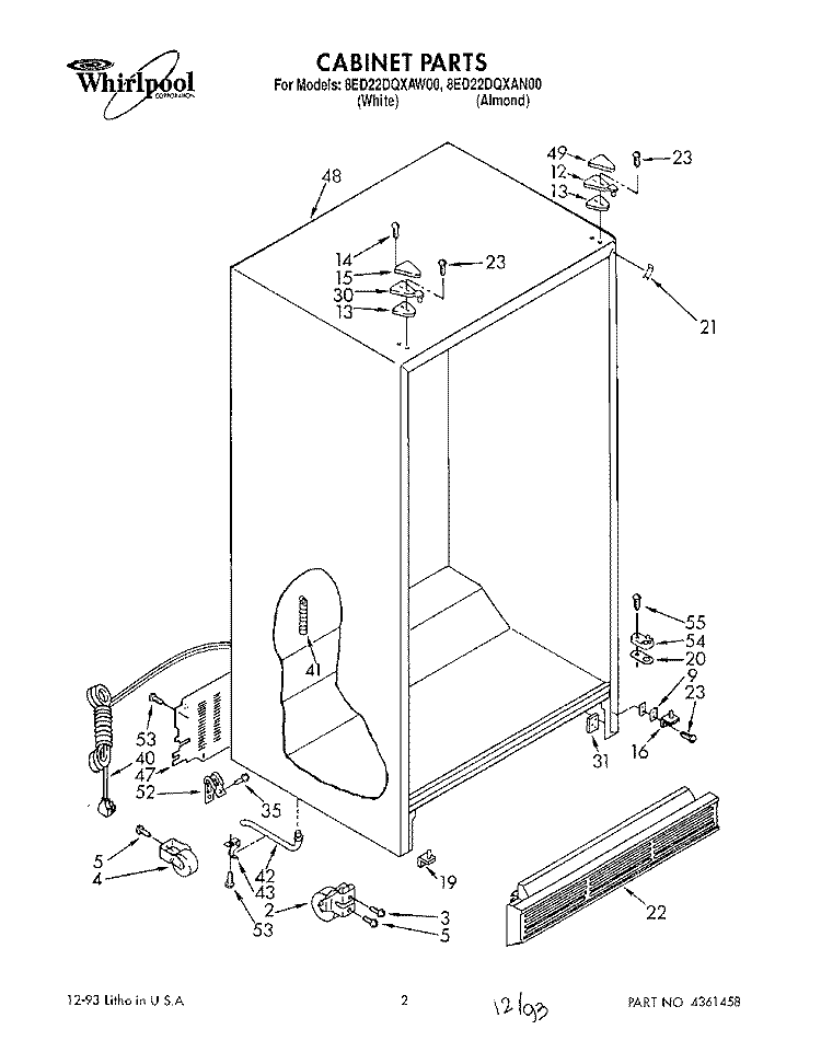 CABINET Diagram and Parts List for 8ED22DQXAN00  Whirlpool Refrigerator