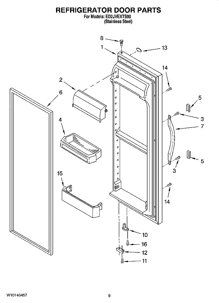 REFRIGERATOR DOOR PARTS Diagram and Parts List for ED2JVEXTS00  Whirlpool Refrigerator