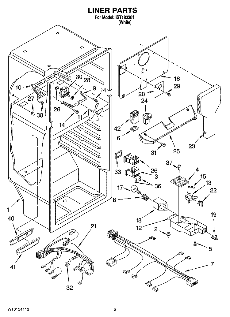 LINER PARTS Diagram and Parts List for IST183301  Inglis Refrigerator