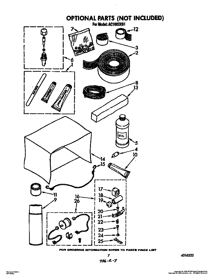 OPTIONAL Diagram and Parts List for AC1002XS1  Whirlpool Air Conditioner