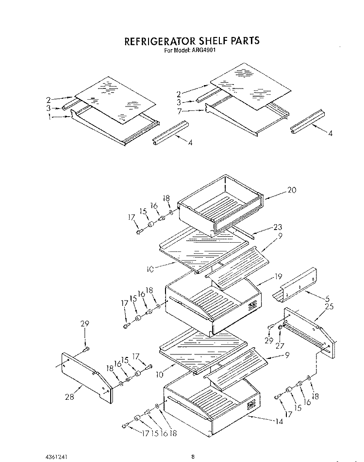 REFRIGERATOR SHELF Diagram and Parts List for ARG4901  Whirlpool Refrigerator