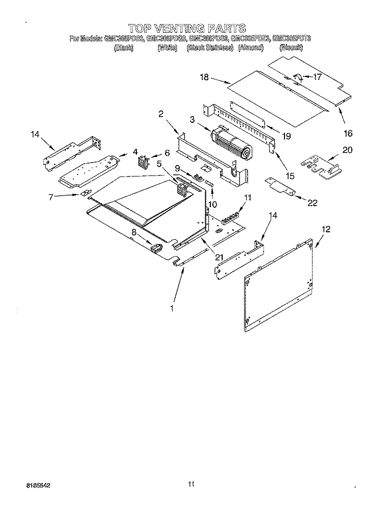 TOP VENTING, OPTIONAL Diagram and Parts List for GMC305PDQ3  Whirlpool Microwave Oven Combo