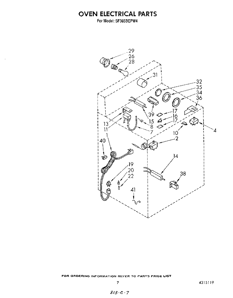 OVEN ELECTRICAL Diagram and Parts List for SF365BEPW4  Whirlpool Range