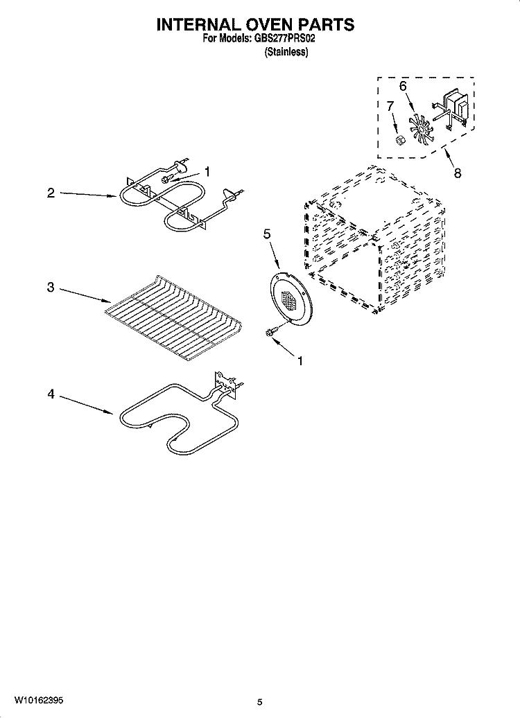 INTERNAL OVEN PARTS Diagram and Parts List for GBS277PRS02  Whirlpool Wall Oven