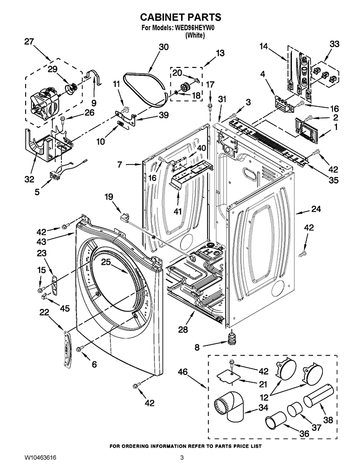 CABINET PARTS Diagram and Parts List for WED96HEYW0  Whirlpool Dryer