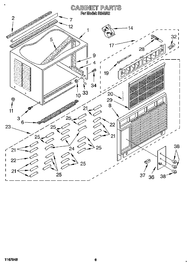 CABINET Diagram and Parts List for R243A2  Whirlpool Air Conditioner