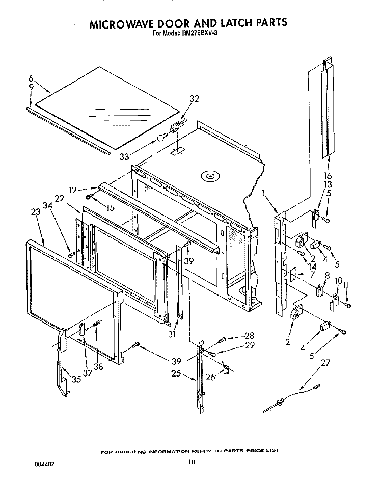 MICROWAVE DOOR AND LATCH Diagram and Parts List for RM278BXV3  Whirlpool Microwave Oven Combo