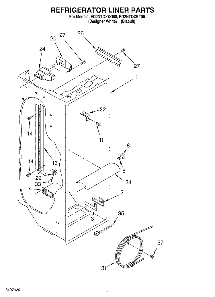 REFRIGERATOR LINER Diagram and Parts List for ED2NTQXKT00  Whirlpool Refrigerator