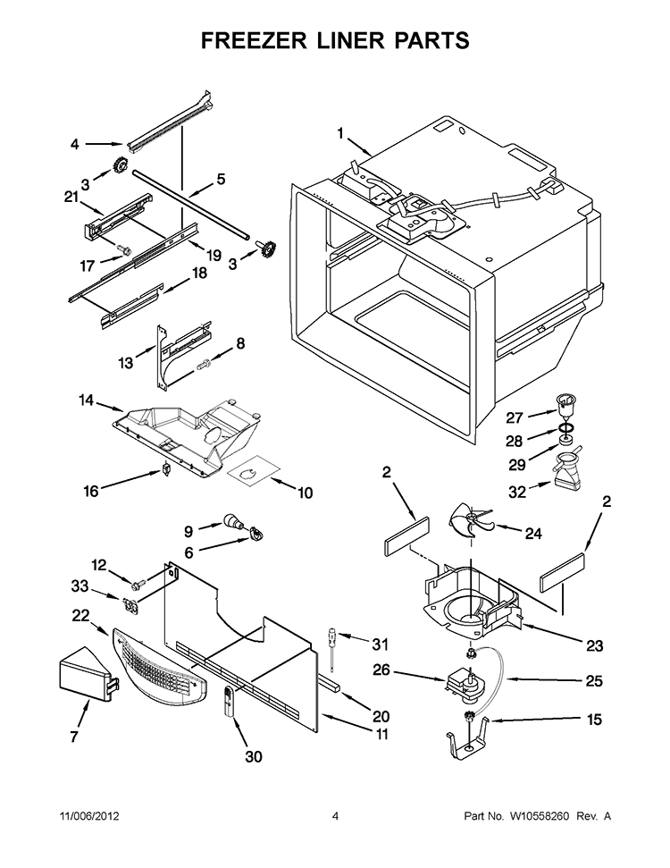 FREEZER LINER PARTS Diagram and Parts List for KBFS20EVMS13  KitchenAid Refrigerator