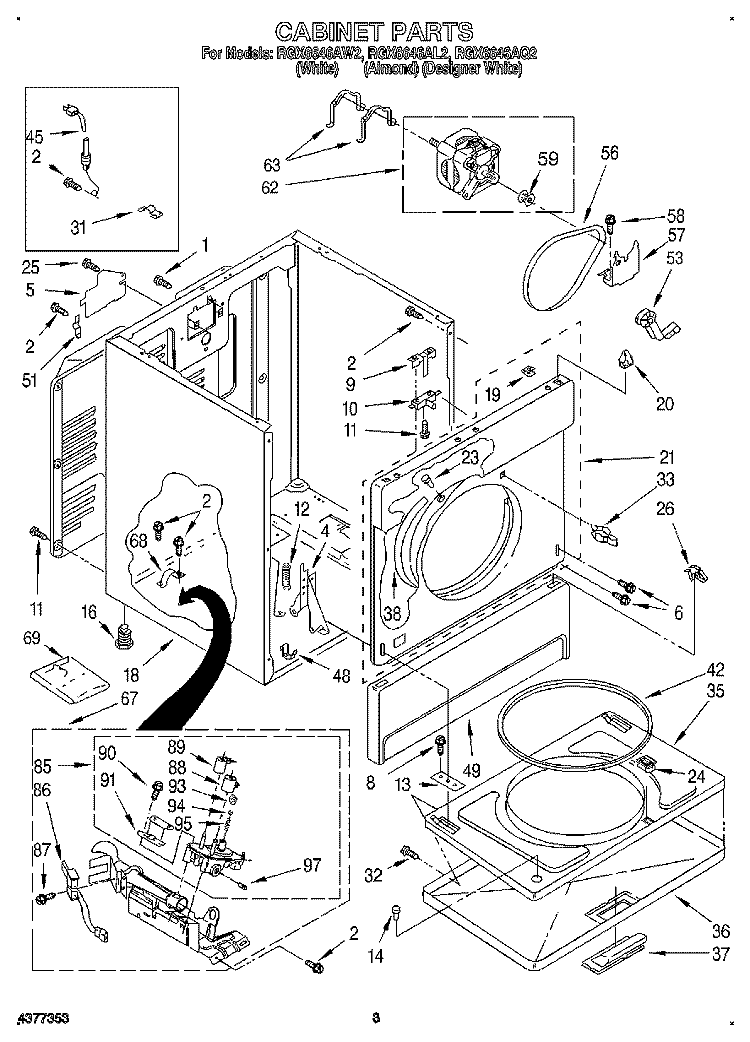 CABINET Diagram and Parts List for RGX6646AQ2  Roper Dryer