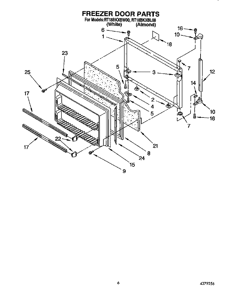 FREEZER DOOR Diagram and Parts List for RT18BKXBW00  Roper Refrigerator