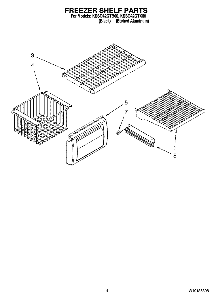FREEZER SHELF PARTS Diagram and Parts List for KSSO42QTB00  KitchenAid Refrigerator