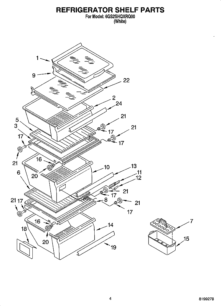 REFRIGERATOR SHELF PARTS Diagram and Parts List for 6GS2SHQXRQ00  Whirlpool Refrigerator